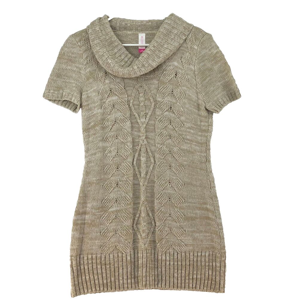 NOBO Sweater Dress Womens Size L Color Oatmeal #97230 Boho Warm Cowl Neck Short